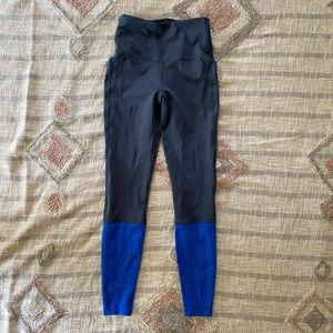 asics workout leggings blue + gray